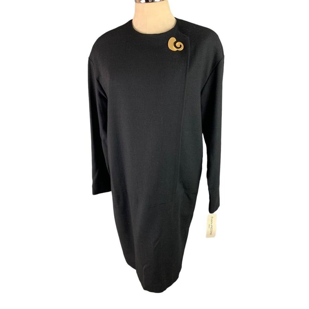 Size 10 Evan-Picone Dress Black Wool Cocktail Dress Shoulder Pads Vintage 1990s